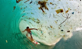 surfing in a plastic ocean